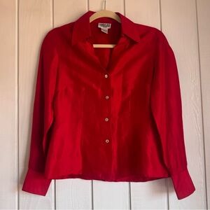 Vintage Robbie Bee Red Silk Button Down Blouse